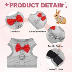 Rabbit Harness and Leash Small Pet Cute Vest Harness Leash(S Gray)