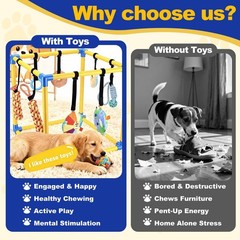 Dog Play Gym, PVC Frame with 8 Hanging Toys, Indoor Jungle Gym with Bungee St…
