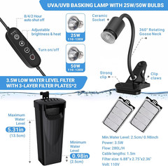 Turtle Tank Kit(Tank+Lamp+Filter), Upgrade PC Turtle Tank Starter Kit with Adjus