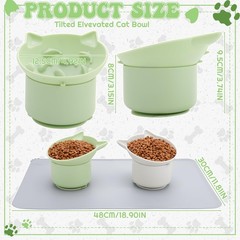 2 Pack Slow Feeder Cat Bowls Silicone Tilted Raised Pet Bowl with Non Slip Ba…