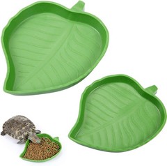 2 Pieces Leaf Reptile Food Water Bowl Plate Turtle Feeding Dishes for Tortoise