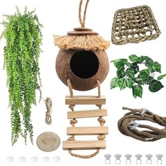 Coconut Hide with Ladder for Crested & Leopard Geckos, Reptile Tank Decor, Seagr