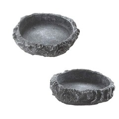 2 Pack Reptile Water Dish Food Bowl Rock Worm Feeder for Leopard zzzz-s, grey