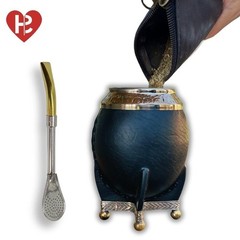 Hide & Smile Torpedo Premium Handmade Mate Kit, pumpkin and leather Cup And B…