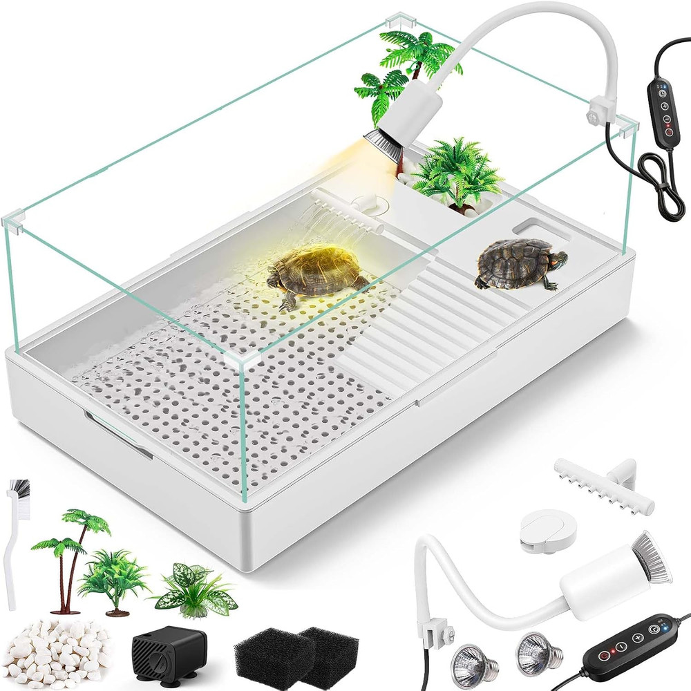 Large Turtle Tank Kit(Tank + Light + Water Pump), Acrylic Turtle Tank Starter Ki