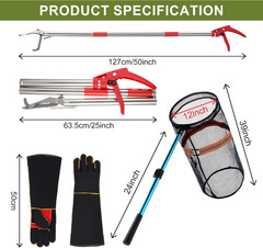 Snake Grabber Tool Set, 50″ Foldable Snake Tongs and 16″-24″ Extendable Catcher
