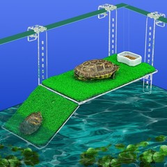 Adjustable Hanging Turtle Dock with Anti-Slip Artificial Grass Basking Platfo…
