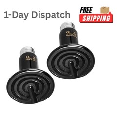 75W Ceramic Heat Emitter Bulb 2 Pack Reptile Heat Lamp No Light E26 Heater