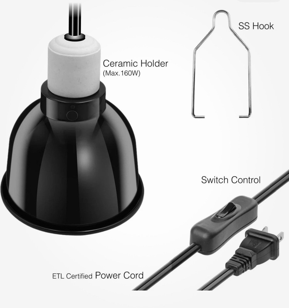 Tetrafauna Deep Dome Reptile Lamp Fixture 100W Ceramic Socket Black FREE SHIPPIN