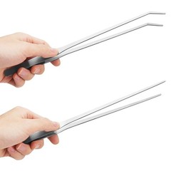 Fri4Free 2PCS Long Aquarium Tweezers – 10.6″ Straight and Curved Sliver
