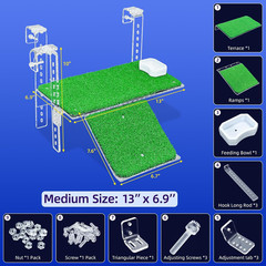 Adjustable Hanging Turtle Dock with Anti-Slip Artificial Grass Basking Platform