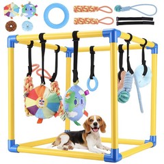 Dog Play Gym, PVC Frame with 8 Hanging Toys, Indoor Jungle Gym with Bungee St…