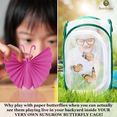 SunGrow Foldable Butterfly Habitat, 24″ Butterfly Cage for Caterpillars, Crea