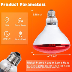 Heat Lamp Bulbs for Chickens, 150W Infrared Heat Lamp 1 Pack, Red Heat Lamp Bulb