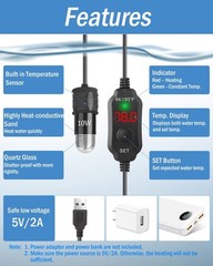 AquaMiracle Mini Aquarium Heater 5V/2A USB 10W Small Fish Tank Heater for Tan…