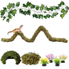 UTOUMON Reptile Tank Accessories: Bendable Moss Vine, Mossy Caves, Fake Leaves,