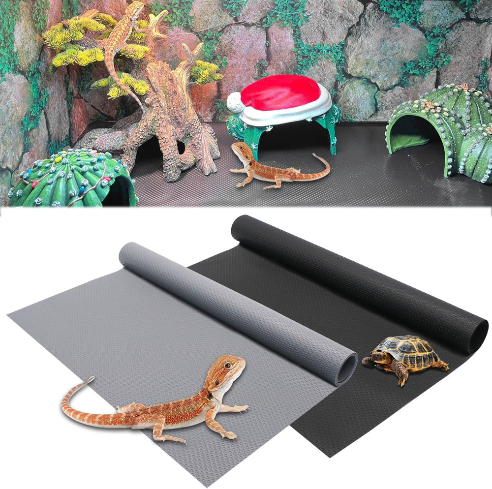 2-Pack Reptile Carpet Mats, Two-Tone Substrate for Bearded Dragons, Geckos, Snak