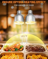 Food Heat Lamp, 500W Commercial Heat Lamp for Food, 2-Head Adjustable – Silver