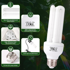 Bird Cage UVB Light Combo Kit, Avian Sun Lamp 2.4% UVB UVA 20W Compact Fluoresce