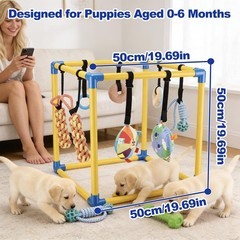 Dog Play Gym, PVC Frame with 8 Hanging Toys, Indoor Jungle Gym with Bungee St…
