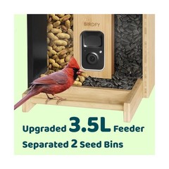 Smart Bird Feeder w/ Camera Solar 2K Live Stream AI Detect Wood
