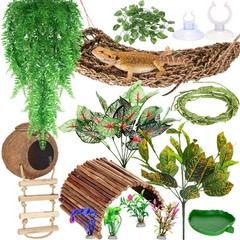 Foilswirl 18 Pcs Bearded Dragon Tank Accessories Reptile Bridge Hammock Plant…