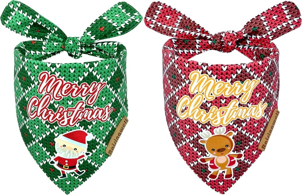 Christmas Dog Bandanas 2 Pack 4 Pattern Reversible Adjustable Winter Holiday …