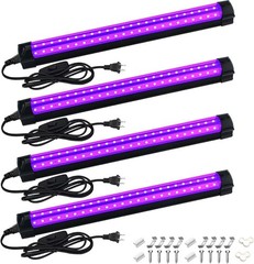 BOSITE 4 Pack 10W 48 LED Black Light Bars 1Ft 395-400nm UV 4 Pack, Purple