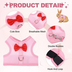 Rabbit Harness and Leash Small Pet Cute Vest Harness Leash M Pink