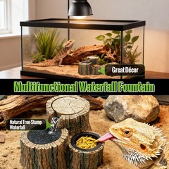2 in 1 Reptile Water Fountain with Food Dish 550ML, Reptile Waterfall Drinkin