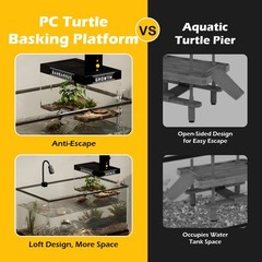 Turtle Basking Platform with Heat Lamp Non-Slip Ramp & Easy-Climb Design