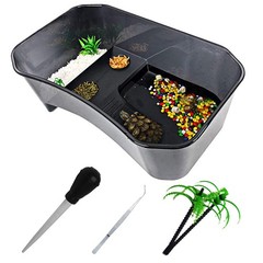 PINVNBY Turtle Tank Reptile Terrarium Aquarium with Basking Platform Black