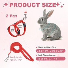 2Pcs Rabbit Harness and Leash Small Animal Harness Red