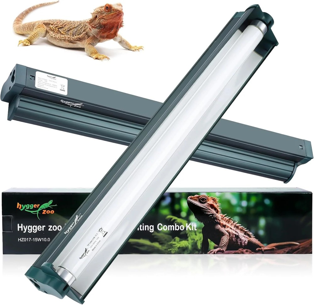 T8 Reptile Light Fixture Combo Kit 15W 18.3IN Green Fluorescent Tube 10.0 UVB Li