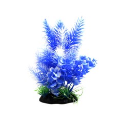 Blue White Plastic Plant Ornament Aquarium Fish Terrarium Reptiles Tank Decor