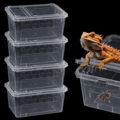 4 Pack Reptile Feeding Box Breeding Box Transparent Cage Habitat Hatching Con…
