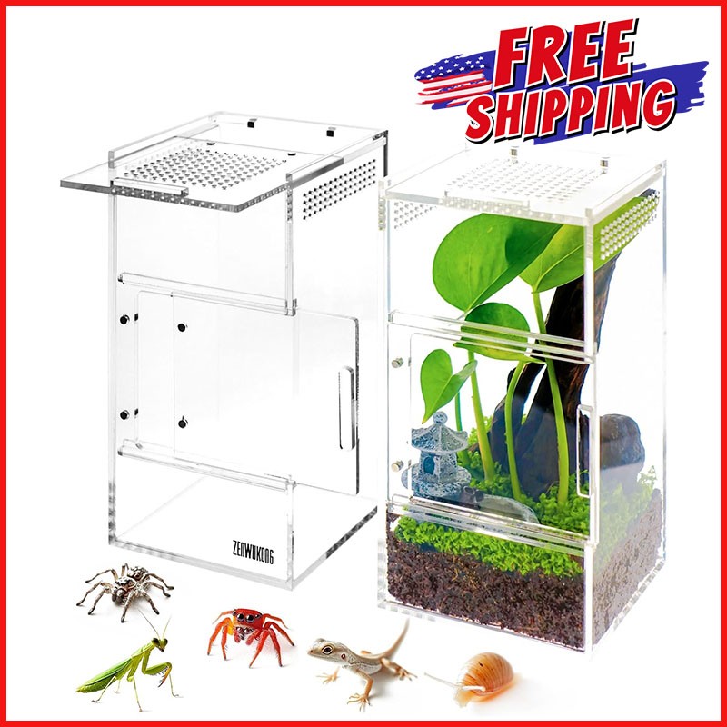ACRYLIC TERRARIUM HABITAT Spider Tarantulas Reptiles Enclosure Magnetic Doors