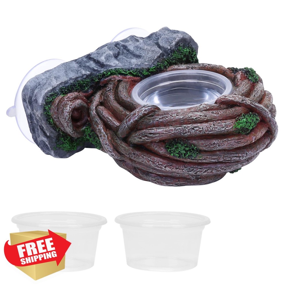 AIICIOO Reptile Feeding Ledge Bowl Amphibian Feeder Terrarium Decor Vine Dish