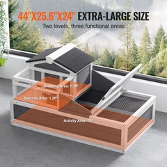 Large Tortoise House Indoor/Outdoor 3-Room Cedar Wooden Habitat Gray