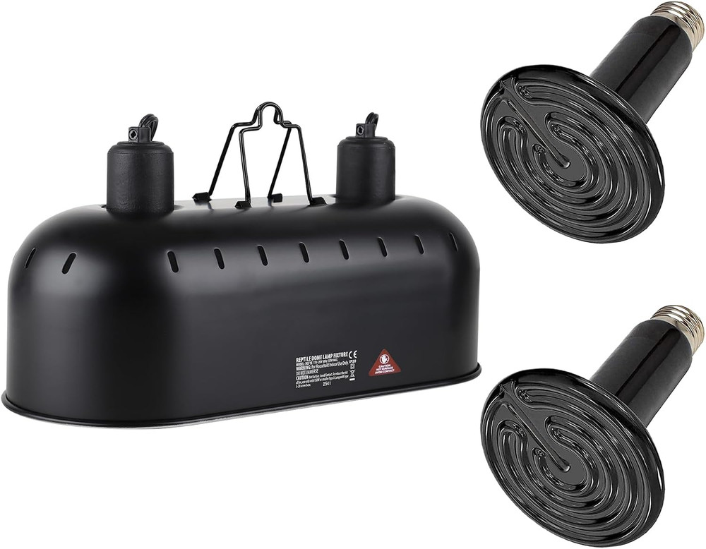 15 Inch Dual Reptile Light Fixture, Max 150W Reptile Heat Lamp with 2PCS 150W Ce