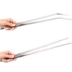 2-Pack 15 Inch Heavy Duty Stainless Steel Long Tweezers, Curved and Straight Des