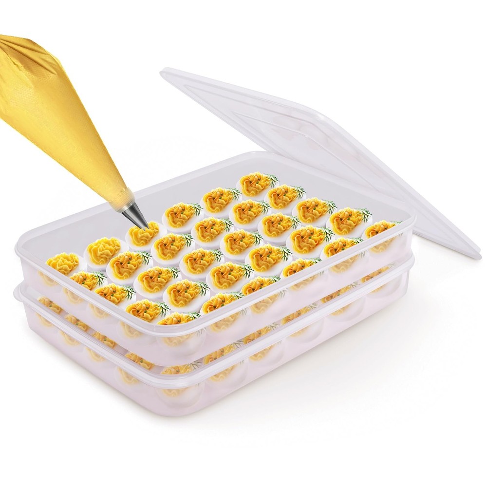 77L Deviled Egg Containers with Lid, (Set of 2), Plastic Deviled Egg Carrier …