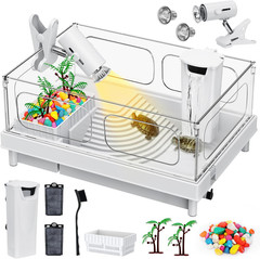 Small Turtle Tank Kit with Light and Filter for Baby Turtles | White Clear-Panel