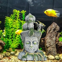 Hamiledyi Buddha Head Statue Aquarium Decorations Resin Fish Hideout Betta Ca…