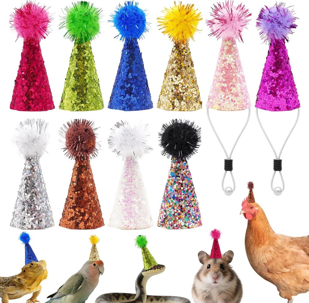 10 Pcs Mini Party Hats for Hamsters Lizards 1 Inch Glitter Cone 0.9*1.9 inch