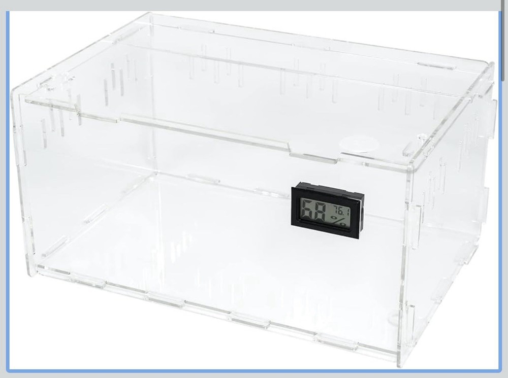 BETAZOOER Reptile Terrarium Tank Acrylic Reptile Feeding Box with Hygrometer