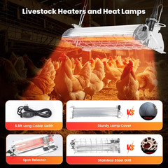 Large 400W Heat Lamp for 60 Chicks, Chicken Coop Heater with Carbon Fiber Bulb C