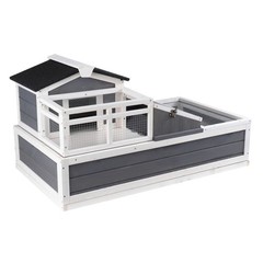 Large Tortoise House Indoor/Outdoor 3-Room Cedar Wooden Habitat Gray