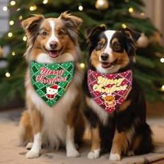 Christmas Dog Bandanas 2 Pack 4 Pattern Reversible Adjustable Winter Holiday …