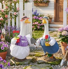 2 Set Spring Porch Goose Outfits – 23” Garden Goose Couple Clothes with Stra…